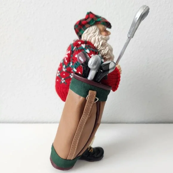 Vintage Terrys Village Christmas Golfing Santa With Golf Bag And Clubs 9in Tall - Picture 5 of 11